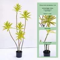 Dekorasi Dalam & Luar Ruangan Pohon Bambu Lily Berpinggiran Emas Simulasi Tanaman Bambu Emas Buatan untuk Hiasan Hijau