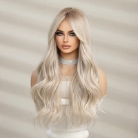 Perruque longue bouclée de 26 pouces, style européen et américain, dégradé blond platine, pour femme, cheveux naturels, grandes ondulations, perruque complète 180%