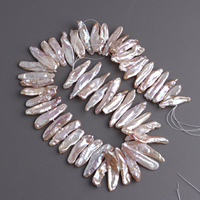 Perles d'eau douce Biwa de qualité AAA rose naturel, formes baroques, environ 6-8 mm de diamètre, 20-35 mm de longueur, certifiées par un tiers