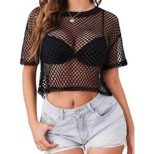 T-shirts en résille pour femmes Short Jersey Streetwear 100% Polyester Léger Respirant Short Sleeve Mesh <span class=keywords><strong>Top</strong></span> - Product Image 3