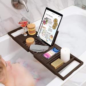 Support <span class=keywords><strong>de</strong></span> <span class=keywords><strong>baignoire</strong></span> en bambou, organisateur réglable avec porte-livre/<span class=keywords><strong>tablette</strong></span>/vin/verre/tasse, couleur bambou naturel, marque Bridge - Product Image 4