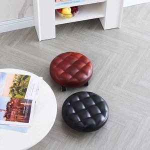Round Leather Floor <b>Stool</b> With Casters For Home Use Living Room Portable Low Seat - Product Image 3