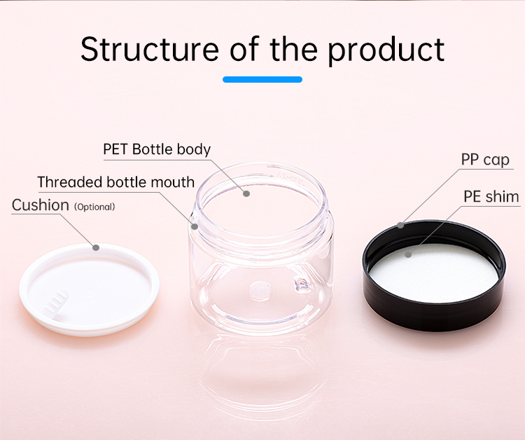 Clear Plastic Jars with Lid for Cosmetics Black Screw Cap Small Cosmetic Jar Packaging Containers Empty Plastic Jar Private logo