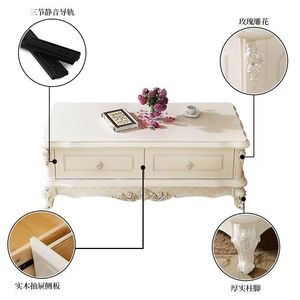 European Style Tv Cabinet And <b>Coffee</b> <b>Table</b> Set <b>White</b> Living Room Furniture With Storage Drawers And Decorative Carvings - Product Image 3