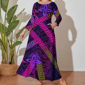 <span class=keywords><strong>Abito</strong></span> taglie forti con stampa rossa in stile tropicale hawiano e maniche lunghe - Product Image 3