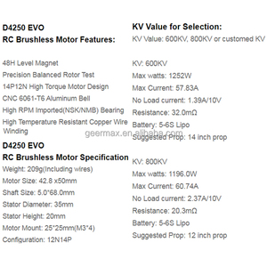 Drone linh kiện cho flash sở thích d4250 EVO cánh cố định RC động cơ không chổi than 600KV 800kv 12n14p UAV phần cho flashhobby d4250evo - Product Image 6