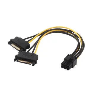 Cable de alimentación SATA a PCI-E Dual de 15 Pines, Cable de alimentación de tarjeta de vídeo de 6 pines a SATA