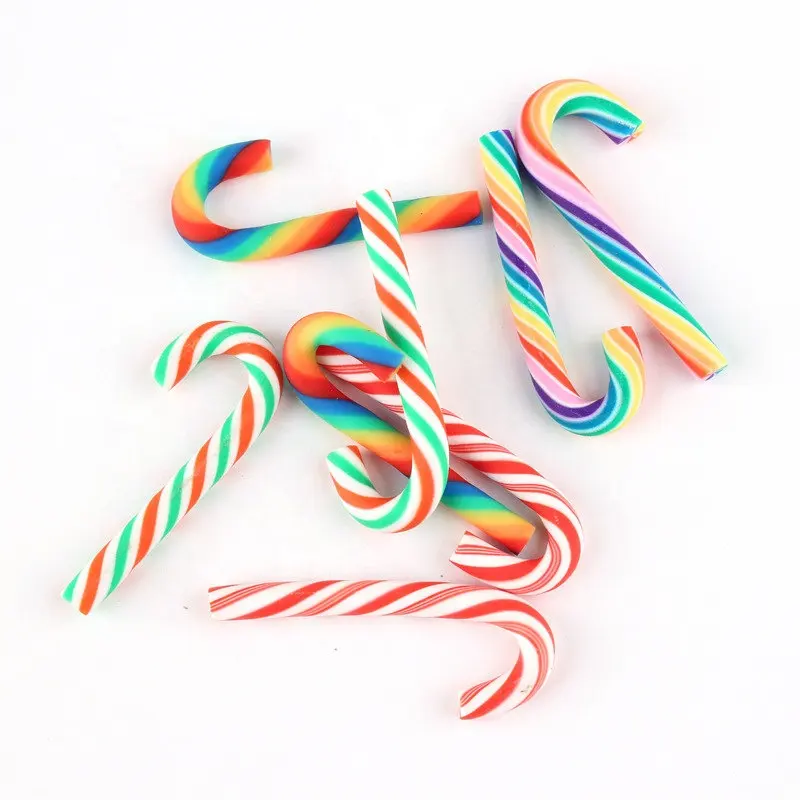 New Polymer Clay Rainbow Stripe Christmas Candy Canes Christmas Party Embellishments Miniatures Dollhouse Decoration