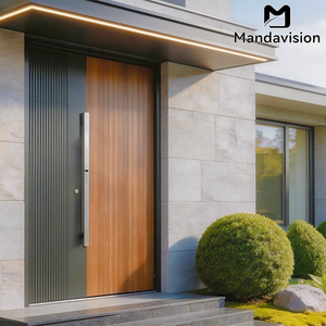 ประตูเหล็กสแตนเลสทันสมัย ดีไซน์แม่ลูกแบบกำหนดเอง ป้องกันการโจรกรรม แผงอลูมิเนียมลายไม้ สำหรับบ้านพักอาศัย - Product Image 1