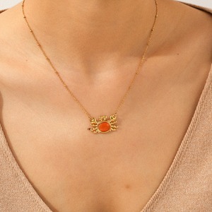 Cute 18K Gold Plated Stainless Steel <strong>Crab</strong> Gemstone Pendant Necklace Beach Vacation Gifting Fashion <strong>Jewelry</strong> - Product Image 2