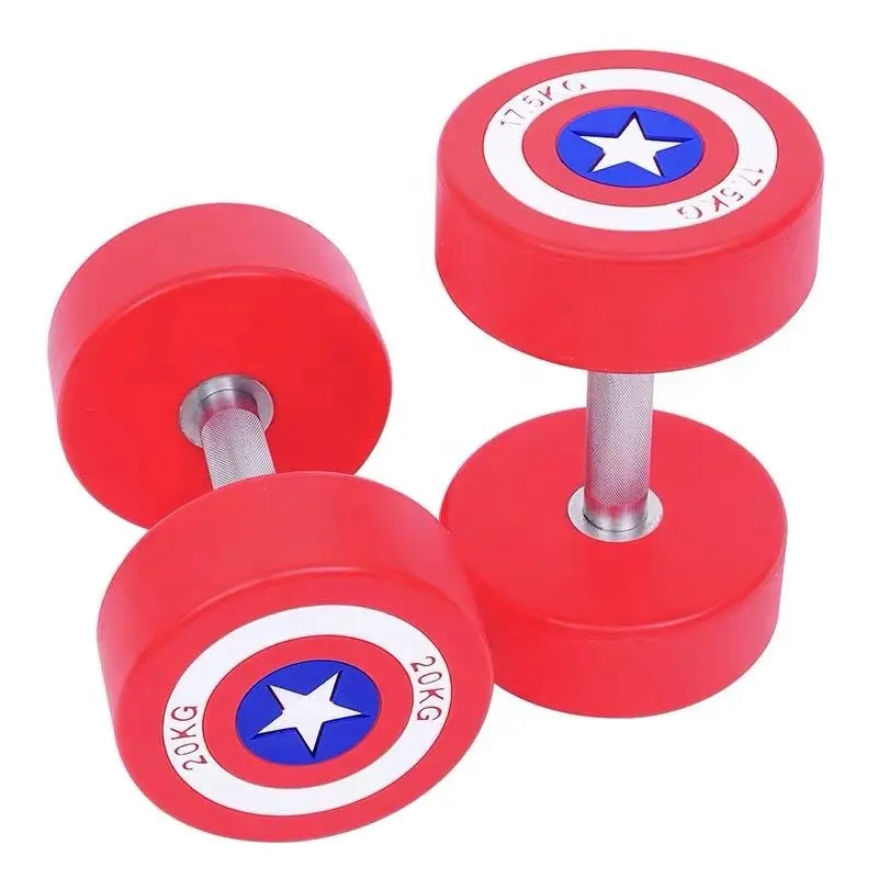 Indoor Gym Fitness Equipment PU coated round head 2.5kg-50kg gym dumbbell American Captain Cast iron dumbbells for Gym