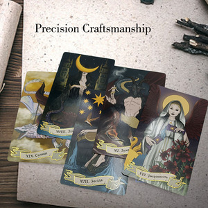 Cartes de tarot personnalisées de haute qualité, épaisses, luxueuses, avec bordure dorée, design personnalisé, 78 pièces, ensemble complet, bordure dorée, avec guide - Product Image 3