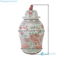 RZEY1218A-RG-S 2026 Nouvelle Urne décorative en porcelaine de style Chinoiserie, motif floral vert et rouge avec oiseaux, pour la décoration de la maison et des hôtels