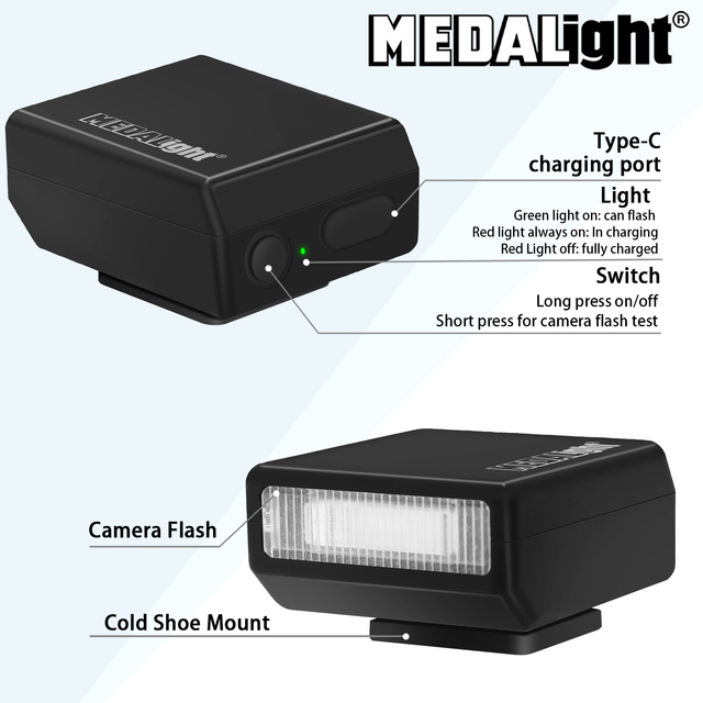 Medalight F1S Professional Super Mini Speedlite Camera Flash for DSLR Cameras (5600K) Compatible with Ricoh Fuji Rechargeable