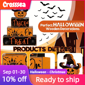 Bloques de madera apilables decorativos de Halloween para 'Trick or Treat', con diseño de calabaza y <span class=keywords><strong>sombrero</strong></span> de <span class=keywords><strong>bruja</strong></span>, adorno de mesa, bandeja escalonada estilo rústico para fiestas en casa - Product Image 2