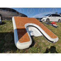Plateforme flottante gonflable en bois de teck en forme de E pour l'été, quai flottant pour jet ski, station de quai pour yacht et bateau