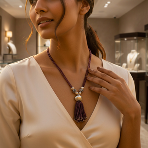 Collar Elegante con Cuentas y Borlas para Mujer, con Colgante de Imitación de Perla y Concha, Plata 925, Moderno, para Boda, de Art Palace - Product Image 4