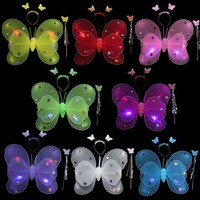 Ailes de papillon lumineuses avec jupe tutu, ensemble de costumes d'aile d'ange papillon pour filles, accessoires de scène, ailes de fée lumineuses