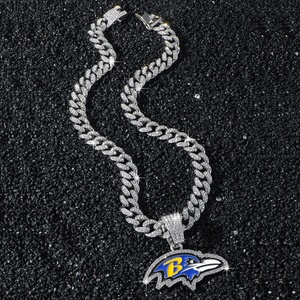 Collier pendentif Hip Hop Baltimore Ravens, cadeaux pour hommes et femmes, laiton plaqué or, charme sportif, détails en strass CZ, <span class=keywords><strong>bijoux</strong></span> tendance - Product Image 4