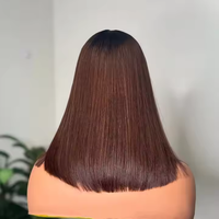1B/coklat lurus pendek Bob mentah Remy Virgin kutikula rambut manusia selaras 4x4 transparan renda penutup Wig tanpa lem rambut manusia