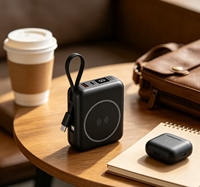 Batterie externe magnétique sans fil 10000mAh, charge rapide 22.5W, chargeur portable avec écran LCD, câble Type-C intégré