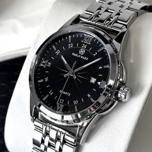 Reloj de Pulsera Personalizado para Hombre, de Lujo, Estilo Antiguo, Simple, Resistente al Agua, con Esfera Grande, Calendario, Correa de Acero, Esfera Negra y Blanca, para Negocios - Product Image 2