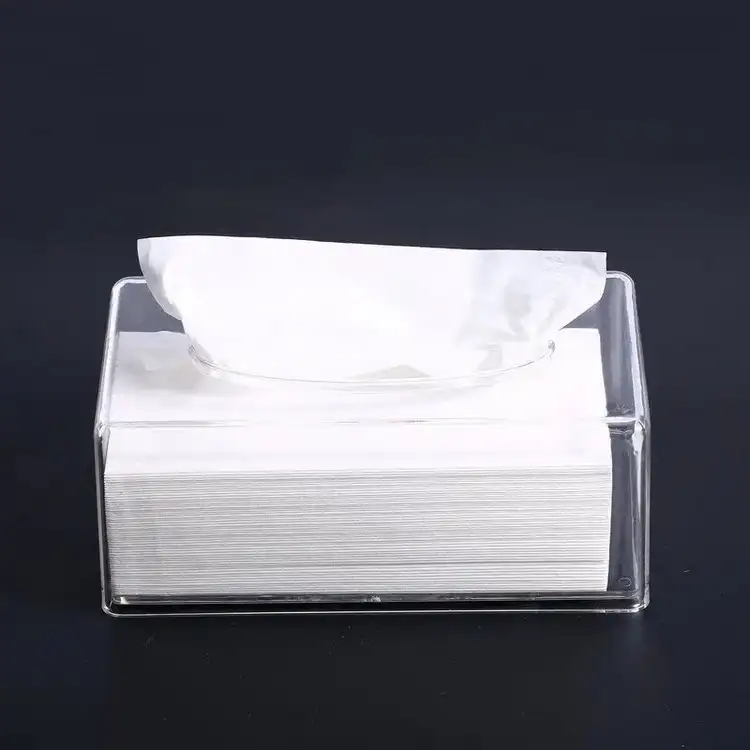 थोक कस्टम मुद्रित ऊतक धारक प्लास्टिक पारदर्शी स्पष्ट कवर वर्ग टॉयलेट पेपर एक्रिलिक ऊतक बॉक्स