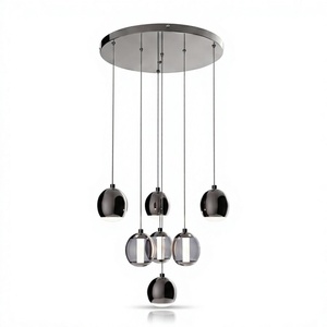 Lustre suspendu ovale moderne en verre noir à LED, hauteur réglable, culot E27, lumière blanc chaud 3500K pour salon - Product Image 1