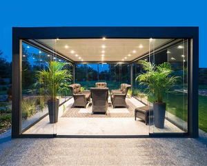 Pergola bioclimatique électrique pour jardin <span class=keywords><strong>avec</strong></span> lames orientables, stores enrouleurs et volets, pergola <span class=keywords><strong>en</strong></span> aluminium - Product Image 3