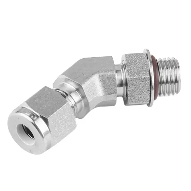 Sambungan instrumentasi 316 304 elbow 45 derajat Konektor jantan dua Ferrule Fitting to Male ISO/BSP benang paralel (PP)