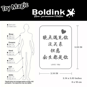 <span class=keywords><strong>Tatouage</strong></span> au jus de Jagua Boldink personnalisé, calligraphie chinoise réaliste, citation d'amour, art corporel, imperméable, longue durée, 2 semaines - Product Image 3