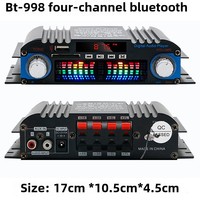 Amplificateur audio de voiture mini 12V BT-998, haute puissance, 4 canaux, affichage numérique USB/FM, système audio domestique et automobile, récepteur et amplificateur