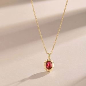 Dylam, el Mejor Regalo para el Día de San Valentín, en Existencia, Joyería Fina, Plata de Ley 925, Collar con Colgante de Circonia Roja Ovalada 5A - Product Image 5