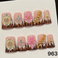 416-420 Faux ongles en acrylique réutilisables faits main, 10 pièces, à presser, avec colle, motif carré pour doigts