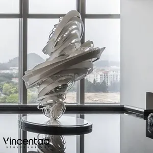 Vincentaa定制大型金属不锈钢雕塑地板家居装饰件龙卷风酒店大堂雕塑