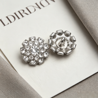 Nouveau Motif Boutons à Tige Circulaires en Alliage de Zinc avec Strass Fleur Écologiques 18MM Accessoires de Bijouterie pour Manteau de Créateur Argenté