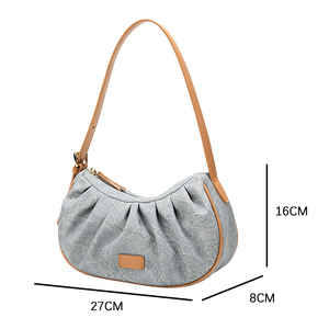 Grey Pleated Women's Shoulder Bag PU <b>Zip</b> Messenger <b>Purse</b> Single Strap for Daily Travel - Product Image 4