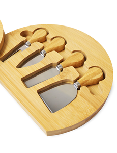 Planche à découper ronde en bambou personnalisée avec tiroirs, plateau de service pour charcuterie, ensemble de couteaux et outils - Product Image 5
