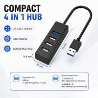 Hub USB 4 ports avec 1x USB 3.0 5 Gbps + 3x USB 2.0 480 Mbps, adaptateur portable ABS 4-en-1 pour ordinateurs portables - En stock