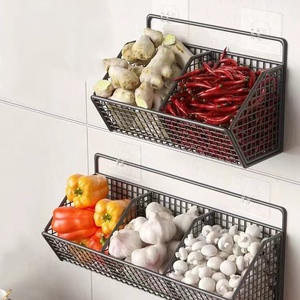 <span class=keywords><strong>Nouvelle</strong></span> étagère murale de rangement pour oignons, gingembre, ail, condiments et épices, panier de drainage sans perçage pour légumes et fruits, pour <span class=keywords><strong>cuisine</strong></span> - Product Image 1