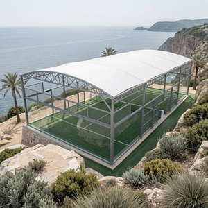 Campo da Padel Coperto per Tutte le Condizioni Meteo, Set Completo con Tetto Tensile Bianco Resistente al Vento, Illuminazione LED Opzionale, 10x20m, in Fibra di Vetro con Erba Sintetica - Product Image 1