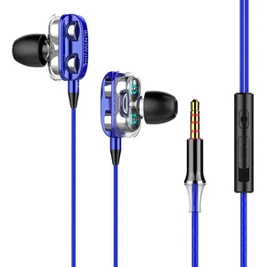 Hot-selling Heavy Bass Dual Dynamic Wired Earphone With Volume Control Cellphone Headset
