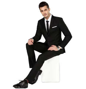 Traje de Negocios para Hombre, Estilo Italiano, Negro, Corte Entallado, Antiarrugas, Cuello de Solapa, Largo Regular - Product Image 1