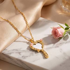 Collar con colgante de espejo mágico en forma de corazón, moderno y a la moda, estilo Y2K, chapado en oro, para chicas. - Product Image 6