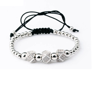 Classic <span class=keywords><strong>Triple</strong></span> CZ Pave Charms perline in acciaio inossidabile bracciale Macrame uomo donna JBS9583 - Product Image 4