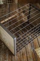 Panier rectangulaire en bois de pin et treillis métallique imprimé sur mesure avec poignée, panier de rangement portable en fil métallique pour fruits, légumes et bière