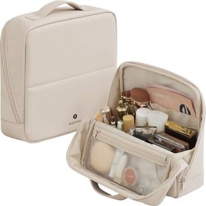 Bolsa de maquillaje vertical, material PU, gran capacidad, diseñada para mujeres, portátil para viajar, con compartimentos para organizar artículos. - Product Image 5