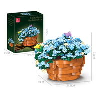 Model Bunga Pot Salju Biru Cantik Kreatif, Set Blok Bangunan Tanaman Pot Alam, Mainan Hadiah Dekorasi