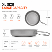 Poêle à frire extra large en titane pur, légère, avec poignée pliable, pour le camping en plein air, la randonnée et le trekking