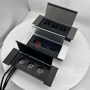 Módulos personalizados totalmente negros, muebles de oficina giratorios abatibles manuales, mesa de conferencias, toma de corriente y datos del Reino Unido, caja de salida con USB